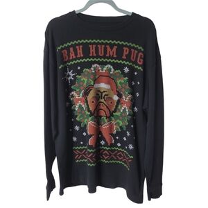 Black 'Bah Hum Pug' Christmas Long Sleeve Thermal Tee Size XXL